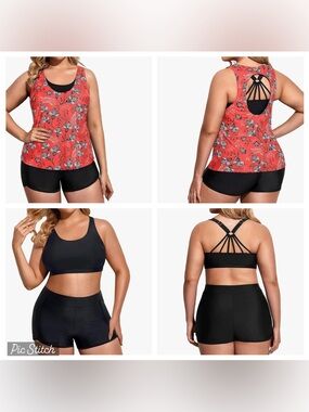 Holipick 3 Pc Floral Tankini Swimsuit